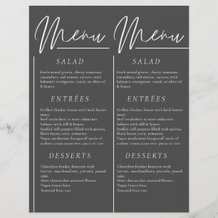 Elegant wedding watercolor dark gray double menu
