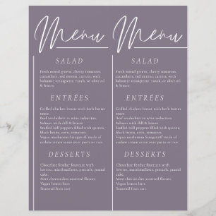 Elegant wedding watercolor dark purple double menu
