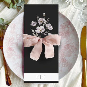 Elegant wedding watercolor flower black dinner menu