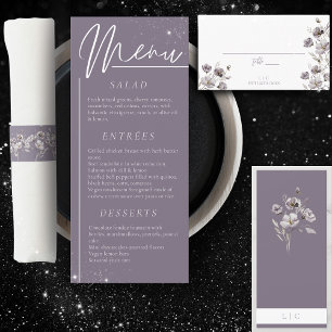 Elegant wedding watercolor flower purple dinner menu