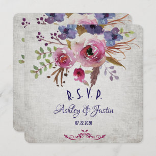 Elegant Wedding Watercolor Flowers RSVP Card