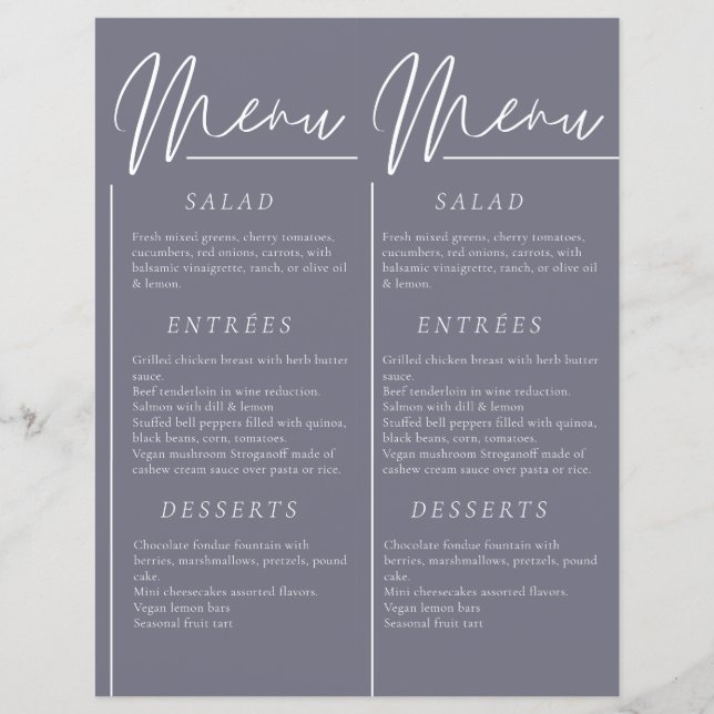 Elegant wedding watercolor gloomy gray double menu (Front)