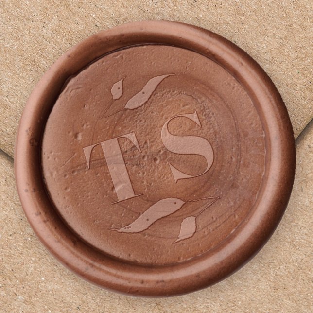 Elegant Wedding Wax Leaf Couples Monogram  Seal Stamp (Simple monogram with elegant greenery leaves wax seal. )