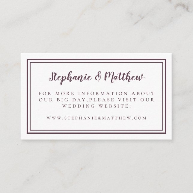 Elegant Wedding Website Minimalist Cassis Purple Enclosure Card (Front)