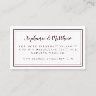 Elegant Wedding Website Minimalist Cassis Purple Enclosure Card