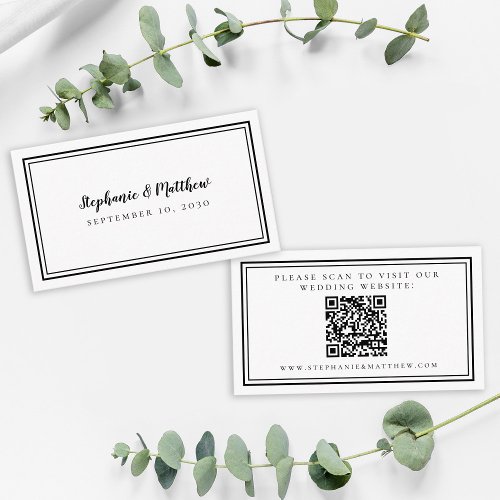 Elegant Wedding Website Modern QR Code Black White Enclosure Card