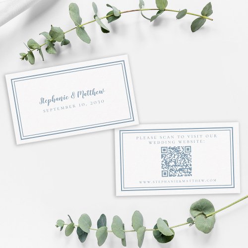Elegant Wedding Website Modern QR Code Dusty Blue  Enclosure Card