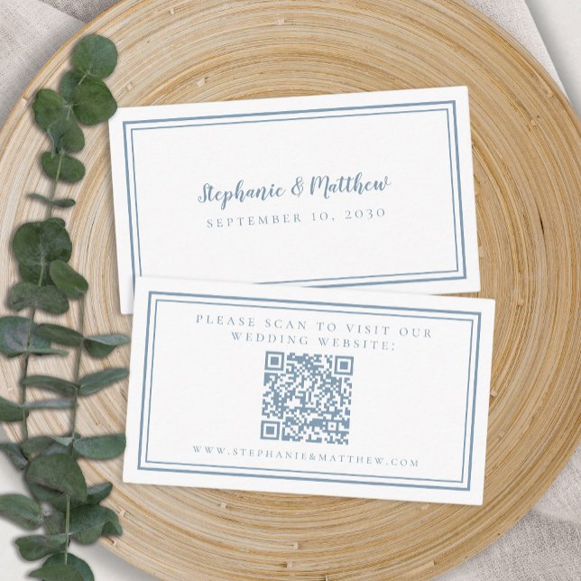 Elegant Wedding Website Modern QR Code Dusty Blue  Enclosure Card (Creator Uploaded)