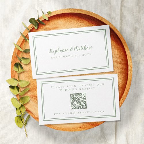 Elegant Wedding Website Modern QR Code Sage Green Enclosure Card