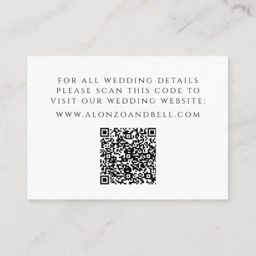 Elegant Wedding Website QR Code Black  White Info Enclosure Card