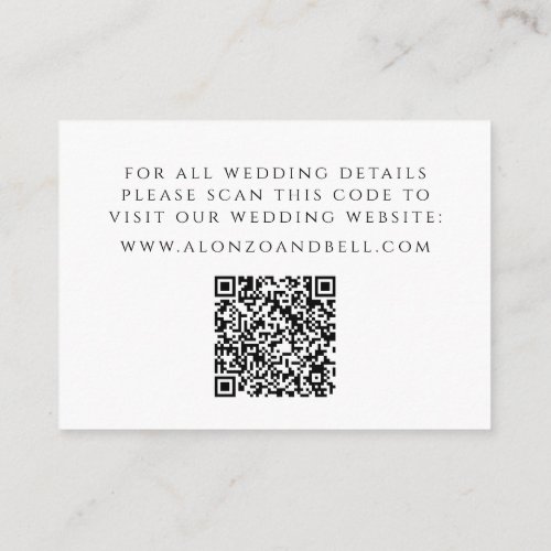 Elegant Wedding Website QR Code Black  White Info Enclosure Card