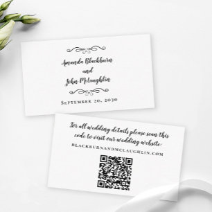 Elegant Wedding Website QR Code Black White Modern Enclosure Card