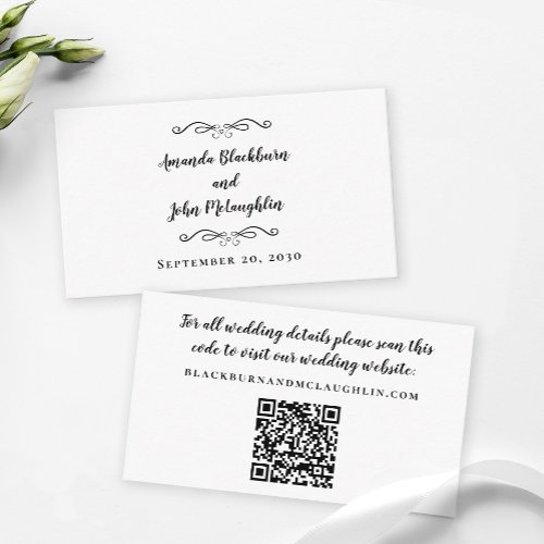 Elegant Wedding Website QR Code Black White Modern Enclosure Card