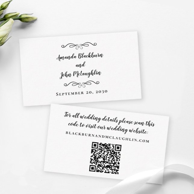 Elegant Wedding Website QR Code Black White Modern Enclosure Card (Creator Uploaded)