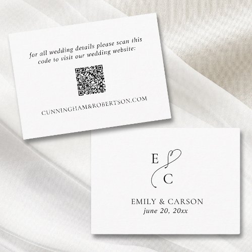 Elegant Wedding Website QR Code Black White Modern Enclosure Card