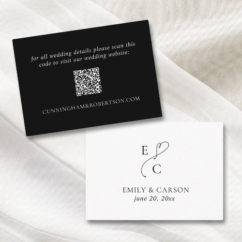 Elegant Wedding Website QR Code Black White Modern Enclosure Card