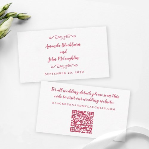 Elegant Wedding Website QR Code Magenta Red Modern Enclosure Card
