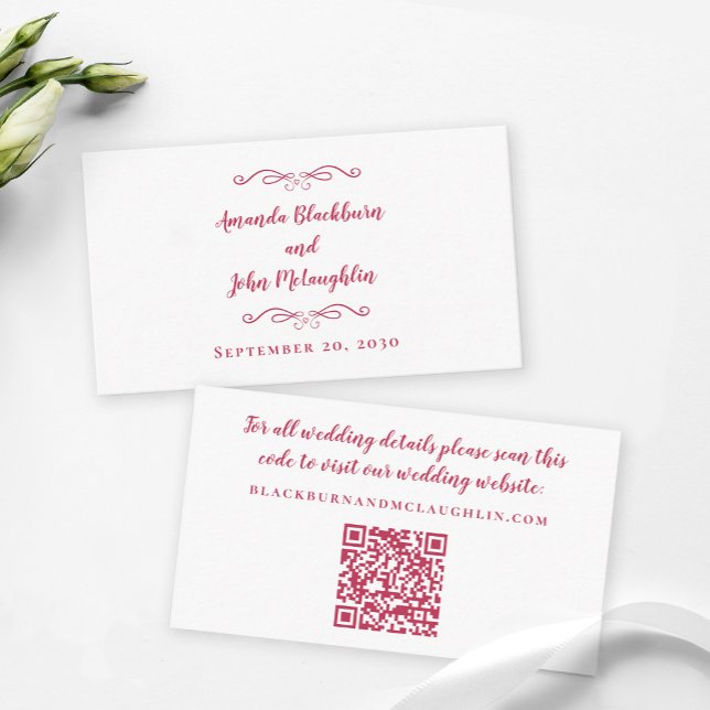 Elegant Wedding Website QR Code Magenta Red Modern Enclosure Card (Creator Uploaded)