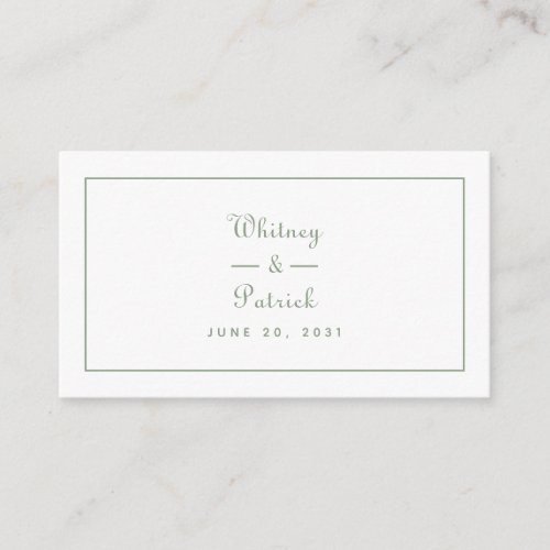 Elegant Wedding Website QR Code Sage Green Script  Enclosure Card