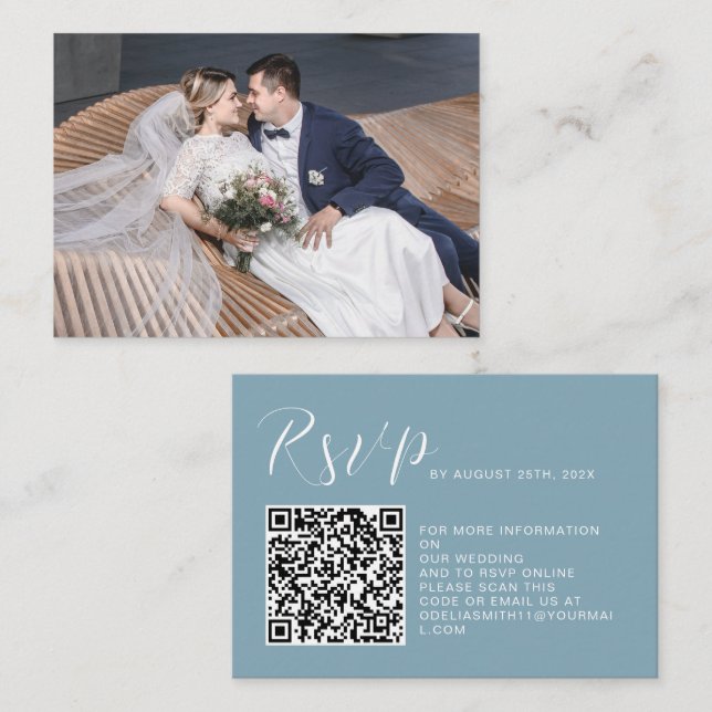 Elegant Wedding Website | RSVP QR Code Photo Enclosure Card (Front/Back)