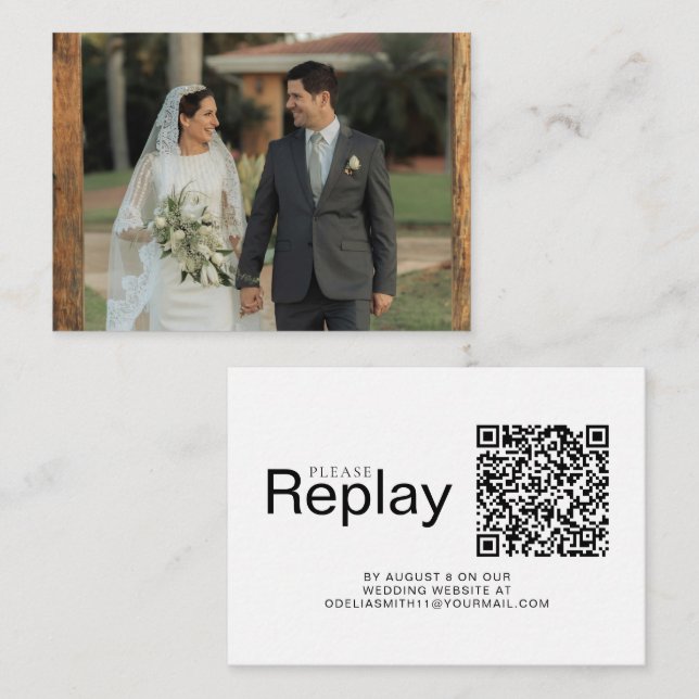 Elegant Wedding Website | RSVP QR Code Photo Enclosure Card (Front/Back)