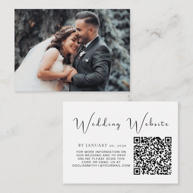 Elegant Wedding Website | RSVP QR Code Photo Enclosure Card (Front/Back)
