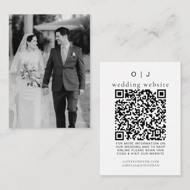 Elegant Wedding Website | RSVP QR Code Photo Enclosure Card (Front/Back)