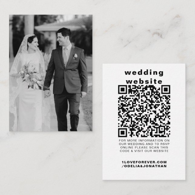 Elegant Wedding Website | RSVP QR Code Photo Enclosure Card (Front/Back)