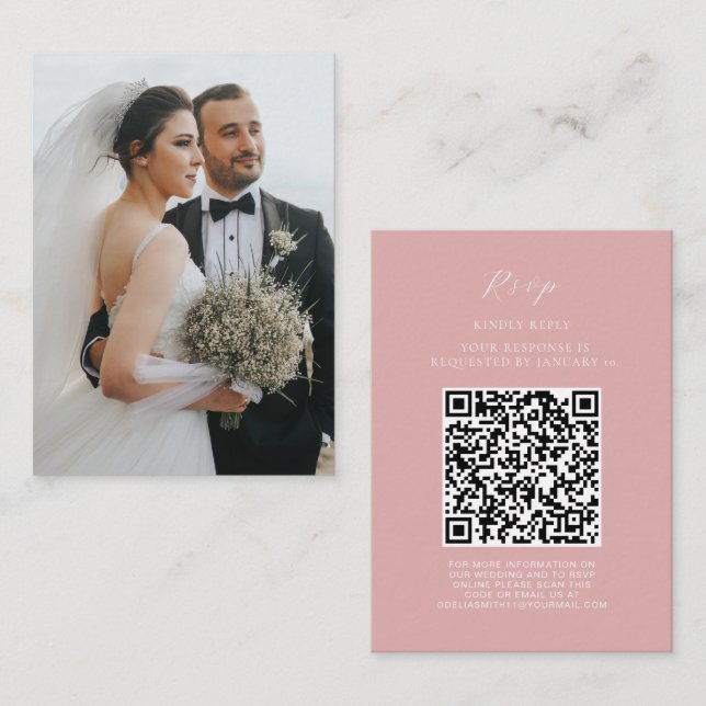 Elegant Wedding Website | RSVP QR Code Photo Enclosure Card (Front/Back)