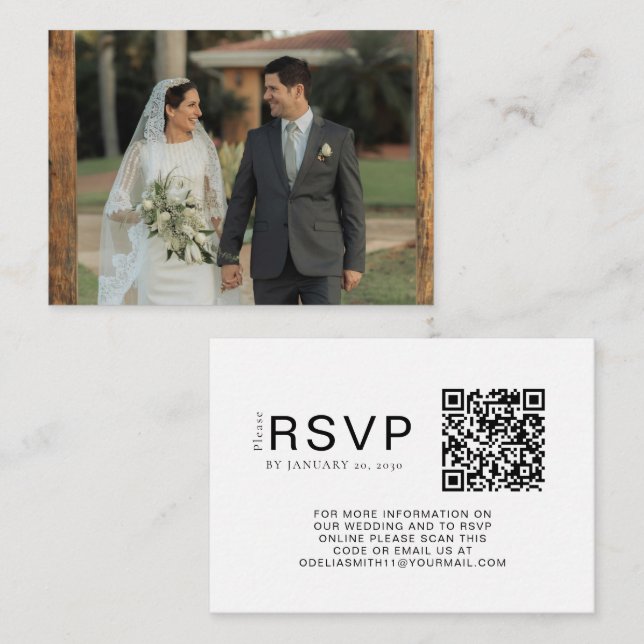 Elegant Wedding Website | RSVP QR Code Photo Enclosure Card (Front/Back)