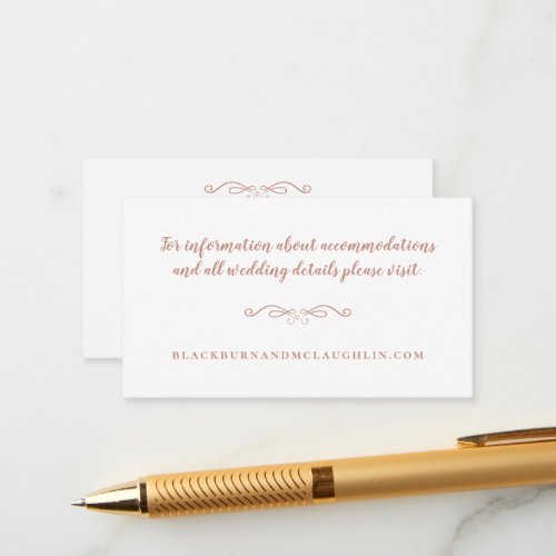 Elegant Wedding Website White Rose Gold Pink Chic Enclosure Card