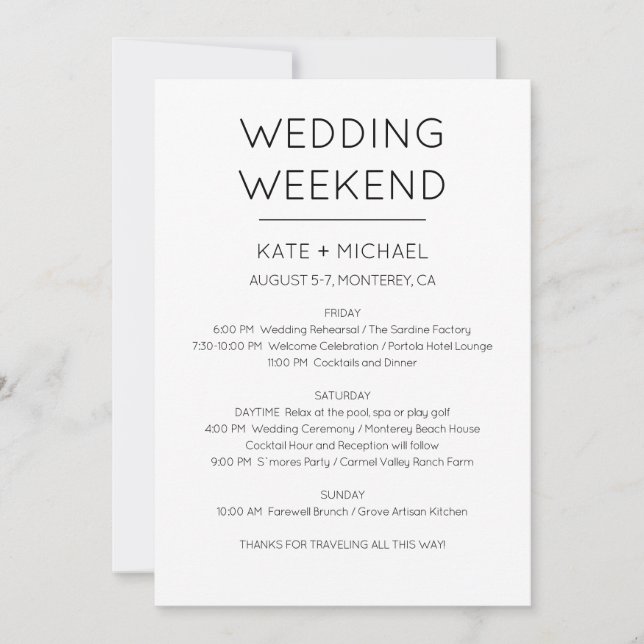 Elegant Wedding Weekend Itinerary Invitation (Front)