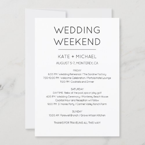 Elegant Wedding Weekend Itinerary Invitation