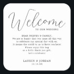 Elegant Wedding Welcome Bag Square Sticker<br><div class="desc">Elegant Wedding Welcome Gift Bag Basket Favor Tags</div>