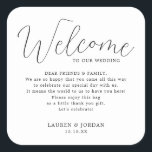 Elegant Wedding Welcome Bag Square Sticker<br><div class="desc">Elegant Wedding Welcome Gift Bag Basket Favor Tags</div>