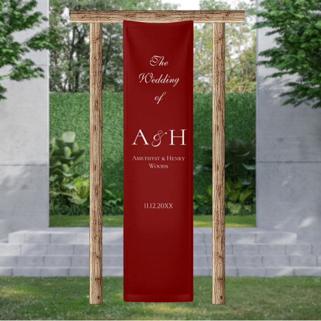Elegant Wedding Welcome Banner - Ruby Red (Elegant Red Fabric Wedding Welcome Sign Banners)