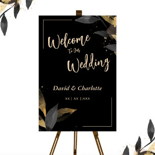 Elegant Wedding Welcome Black with Gold Sign