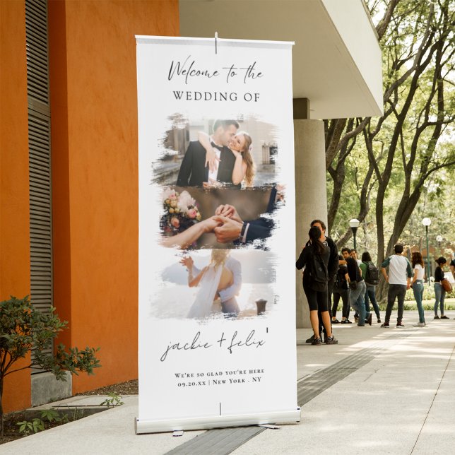 Elegant Wedding Welcome Custom Photos and Names Retractable Banner (Creator Uploaded)
