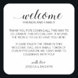 Elegant Wedding Welcome Gift Bag Basket Square Sticker<br><div class="desc">This charming welcome sticker,  placed on your welcome bag or basket in their accommodation,  is a nice way to thank your out of town guests for the travel they needed to do to get to your wedding. Matching stationery and party supplies available.</div>