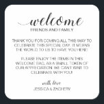 Elegant Wedding Welcome Gift Bag Basket Square Sticker<br><div class="desc">This charming welcome sticker,  placed on your welcome bag or basket in their accommodation,  is a nice way to thank your out of town guests for the travel they needed to do to get to your wedding. Matching stationery and party supplies available.</div>