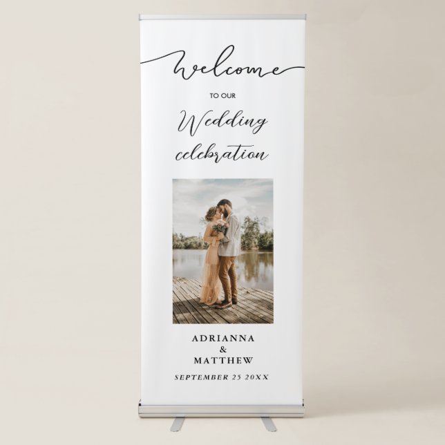 Elegant Wedding Welcome Script Photo Retractable Banner (Front)