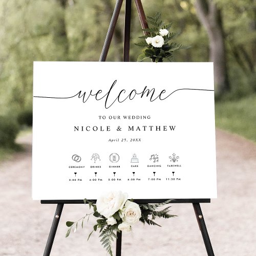 Elegant Wedding Welcome Sign and Timeline