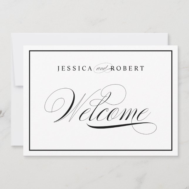Elegant Wedding Welcome Sign Black Border (Front)