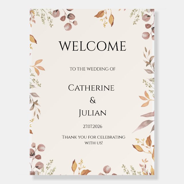Elegant Wedding Welcome Sign | Custom Names & Date (Front)