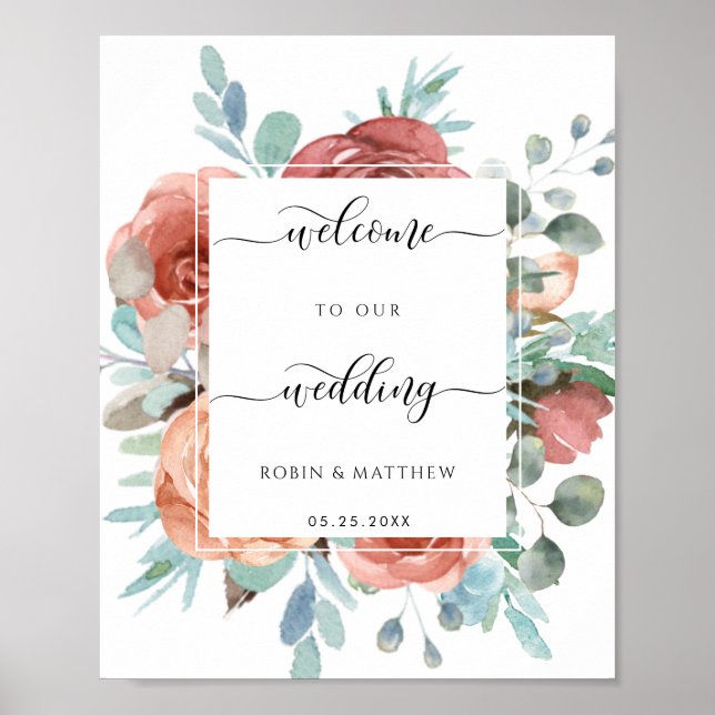 Elegant Wedding Welcome Sign, Ethereal Floral Poster (Front)