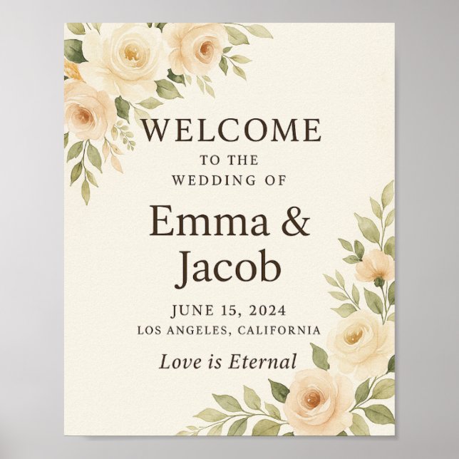 Elegant Wedding Welcome Sign – Floral Design (Front)