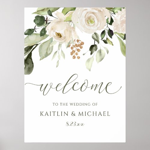 Elegant Wedding Welcome Sign Greenery White Flower