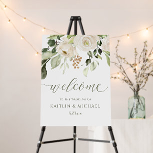 Elegant Wedding Welcome Sign Greenery White Flower