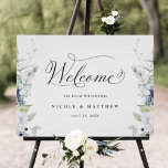 Elegant Wedding Welcome Sign White Blue Floral at Zazzle