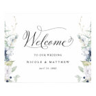 Elegant Wedding Welcome Sign White Blue Floral